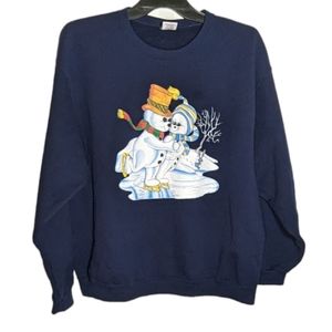 Snowman print Blue Jerzees‎ Sweatshirt Size XL